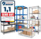 KARAT Schwerlastregale für Garage, Keller, Werkstatt - Steckregal - Weitspannregal - Lagerregal - Kellerregal - Eckregal - Reifenregal - Gitterregal (Blau-Orange, 160 x 150 x 80 cm)
