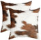 Loussiesd Kuhfell Kissenbezug 2er Set Kissenbezüge Kuhfell Braun Weiß Dekorative Kissenbezüge 50x50cm Cases Home Dekor Kissenhülle Bauernhaus Dekokissen für Couch Sofa im Freien
