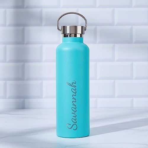 GAM - Borraccia personalizzata con incisione laser, 750 ml, in acciaio inox, personalizzabile con nome, regalo personalizzato per compleanno, colore foglia di tè