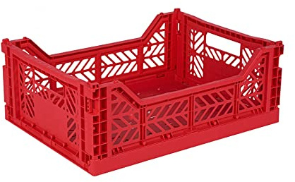 AYKASA Klappkiste, stabile Faltkiste aus Kunststoff, stapelbar, Red, Midi (40x30x14cm)