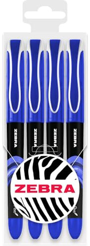 Zebra Fuente - Disposable Fountain Pen - 1.0mm Fine Nib 0.6mm Line Width - Wallet of 4 (Blue)