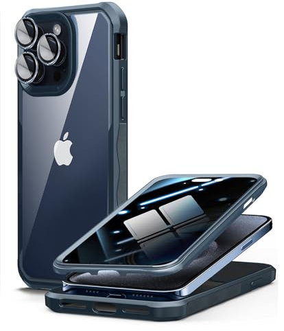 OMGZONE Privacy Case for iPhone 15 Pro Max 360 Degree Cover,Screen Protector built-in Privacy Tempered Glass and Camera Lens Protector,Full Body Shockproof Bumper Case for iPhone 15 Pro Max,Blue