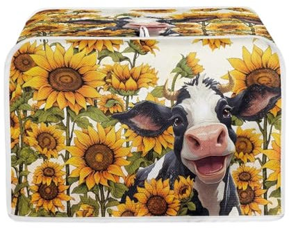 Baxinh Sunflower Cow Printed Toaster Cover - 2 Slice Bread Maker Protector, Anti Fingerprint Oven Dust Cover for Small Kitchen Appliances