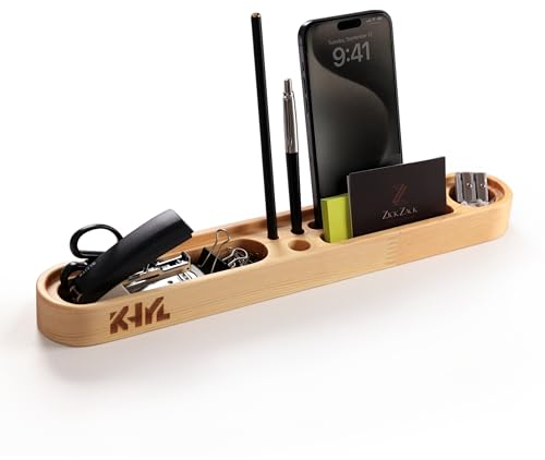 KHYL® edler echtholz Schreibtisch Organizer, Walnuss, Kiefer, Schreibtisch Verschönerer, Büro Deko, Stiftehalter, Handyhalter, Handy Ständer, Schreibtisch Deko, (Kiefer)