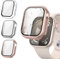 [3Piezas] Kamita Funda para Apple Watch SE/6/5/4 40mm con Protector de Pantalla Cristal Templado, Duro PC Bumper Case Carcasa Protectora Integral para iWatch6 iWatch5 iWatch4 (Claro+Plata+Oro Rosa)