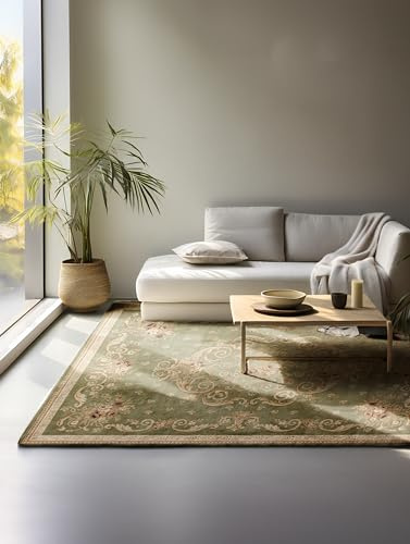 Nouristan Orientalischer Teppich – Läufer Orient Klassisch Wohnzimmerteppich Orientalisch dicht gewebt mit Blumen Flachgewebe für Wohnzimmer, Schlafzimmer, Esszimmer, Flur – Olivgrün, 120x170cm