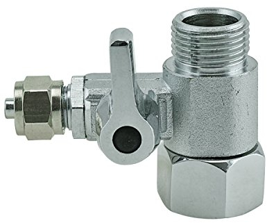 Adapter T-Stück 3/8 IG x3/8 AG x1/4 Schlauch (6,35mm) Wasseranschluß Verteiler mit Absperrventil zum Anschluss von 2 Geräten SbS Kühlschrank Filter Osmoseanlage (TS-3814)