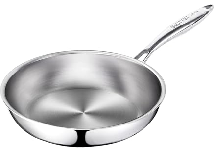 SLOTTET 10 Inch Tri-Ply Stainless Steel Frying Pan, No Coating Skillet with Stay-cool Handle, Induction Pans, Oven Safe, Dishwasher Safe
