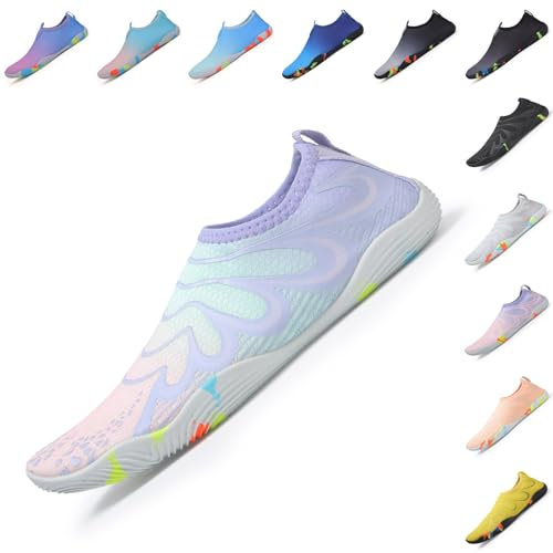 Baofular Chaussures Aquatiques Homme Femme Chaussure de Plage Confortable été Chaussette de Piscine Antidérapante Chaussures d'eau pour Yoga Surf Natation Mer Sport Aquatique Rose Cyan Lilas 38 EU