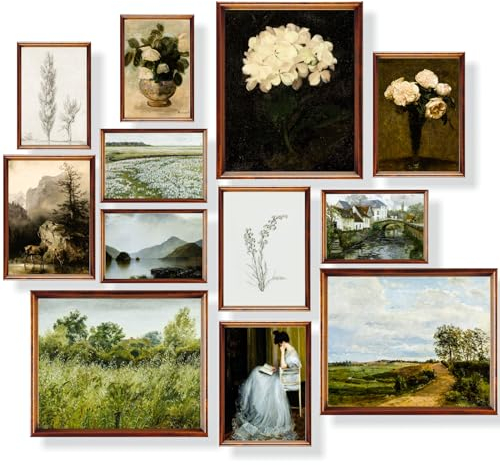 dazongweihan 12 Stück Vintage-Wandkunst-Dekor, Vintage-Poster für Zimmer, ästhetisches Bild, eklektisches französisches Landhaus-Dekor, rustikale Wandkunst, botanische Malerei