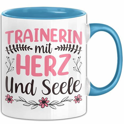 Trainerin Tasse Geschenk Für Beste Trainerin Mit Herz Und Selle Eishockey Fußball Basketball Kaffee-Becher (Blau)