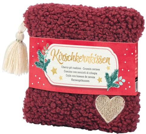 dein-buchladen Kuschliger Handwärmer | Kirschkernkissen Teddy | 11,00 × 11,00 × 2,50 cm | Rot / Natur | Teddy-Form