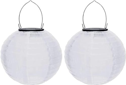 Lampions Solar Außen Wetterfest, Yeehliny Solar LED Laterne Wasserdicht Nylon Hängende Gartenlaterne, Solarlampions für Außen, LED Lampion Solar Lichterkette Aussen (20cm/2 Stück/Weiß)