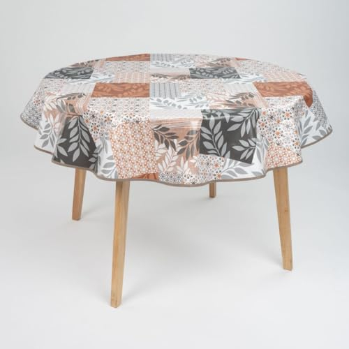laro runde 140 cm wachstuchtischdecke wachstischdecke abwashbar PVC tischdecke Wachstuch wasserabweisend Garten tischdecke, Muster:Blätter Herbst Braun Weiß