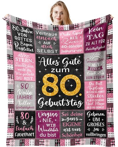 Jinmaple 80 Geburtstag, 80 Geburtstag Deko, Geschenk 80. Geburtstag Frau, 80 Geburtstag Geschenke Frauen, Geschenke zum 80.Geburtstag, Geschenke zum 80 Geburtstag Frau Decke 150x130CM