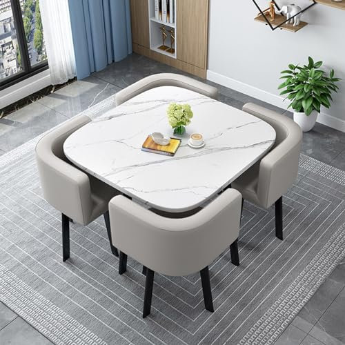 Modernes rundes / quadratisches Esstisch-Set mit 4 Stühlen – Küchentisch-Set aus Holz für Wohnzimmer – Empfangs-/Konferenztisch – 80 cm