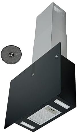 K&H 60cm Kopffreie Dunstabzugshaube, Wandhaube, 9 Leistungsstufen, LED, Schwarzes Glas, 500 m³/h, 3 Schicht Metall-Fettfilter, VH-60B