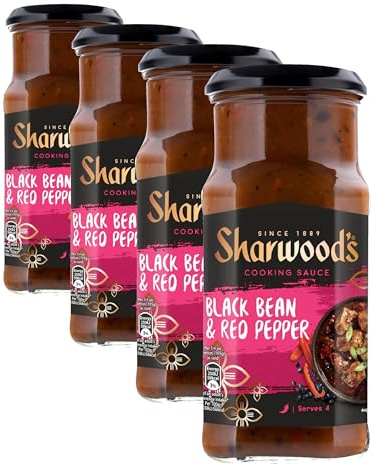 Sharwood's Black Bean & Sweet Red Pepper Chinese Cooking Sauce, 425 g Jar (Pack of 4)