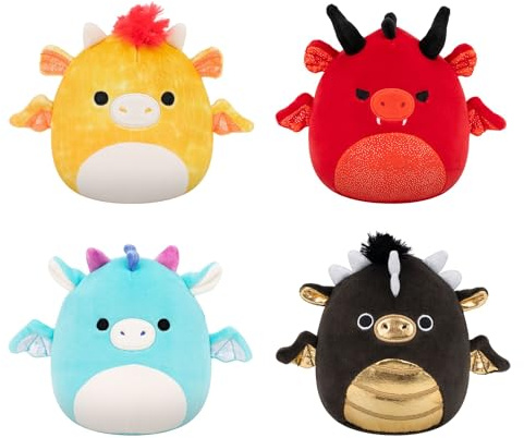Squishmallows Original Dragon 4-Pack – Official Jazwares Plush (Little) (Amazon Exclusive) - includes four 5-inch Plush Toys