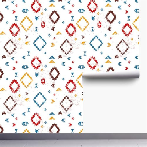 Yellow Blue Geometric Peel and Stick Wallpaper Waterproof PVC Self Adhesive Wallpaper for Furniture and Home Art Deco Removable Wallpaper Roll (45x200 cm)