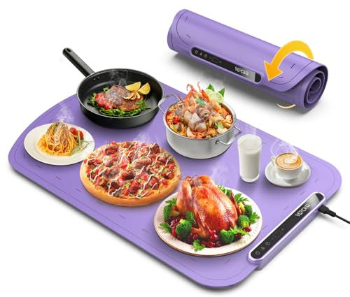 VEPOKA - Electric Buffet Heating Mat, Electric Heating Tray to Keep Food Warm at Party, Silicone Mat with 7 Temperature Levels and