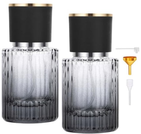 Segus Refillable Perfume Bottle, 2 Pcs 30ml Travel Spray Bottle, Empty Perfume Dispenser in Glass, Fragrance Atomiser for Purse, Handbag and Luggage (Gradient Black)
