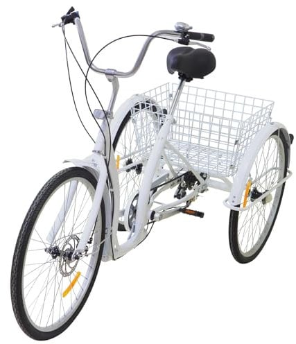 Gqouur 26 Zoll Dreirad für Erwachsene 6-Gang Höhenverstellbar, 3 Rad Fahrrad mit Einkaufskorb, Seniorenfahrrad für Erholung Einkaufen Picknicks Reisen