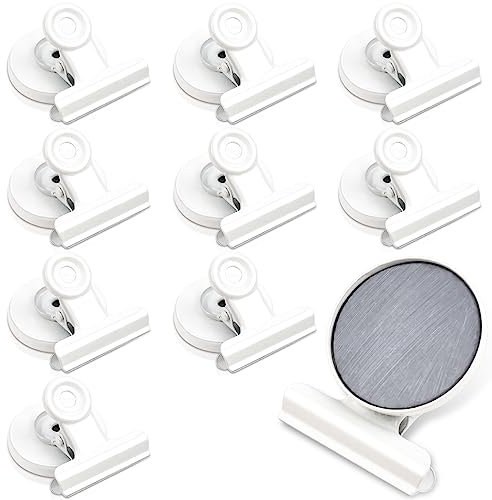 10 Stück Magnetclips Whiteboard Magnete Klammer, Starke Magnete Magnetische Klammern, Kühlschrankmagnete mit Klammer für Küche Büro Schule Etiketten Tafel (Weiß, 31mm)