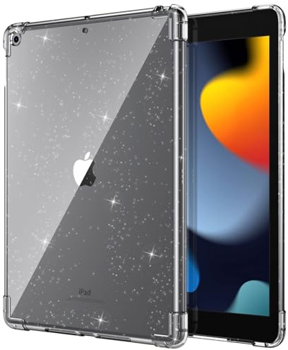 TiMOVO Hülle für Neu iPad 9. Gen 2021 / iPad 8. Gen 2020/7. Gen 2020 10,2 Zoll, Weiche TPU Schutzhülle Klar Case mit der Kristallen Klaren Rückseite für 10.2 Retina Display, Klarer Glitzer