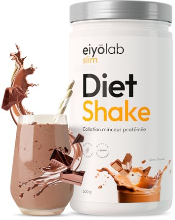 DIET SHAKE | Collation Minceur Protéinée | L-Carnitine pour l’Activation des Graisses | Probiotiques et Psyllium pour la Digestion | Vitamines et Minéraux | Pauvre en Sucres | 500g Chocolat | Eiyolab