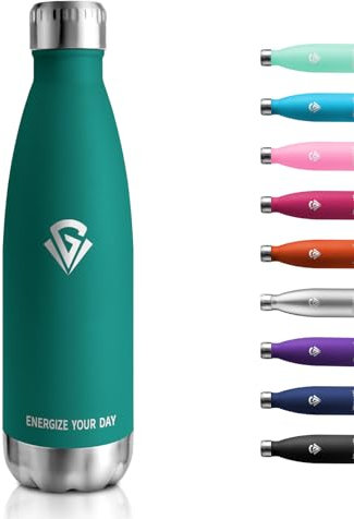 Bouteille Isotherme 500ml, Gourde Isotherme Réutilisable, Bouteille d'eau Acier Inoxydable à Double Paroi, Anti Fuite, sans BPA, pour École, Bureau, Sport, Yoga, Outdoor, Facile à Transporter