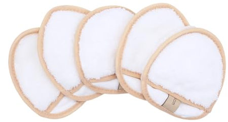 Waschies Abschminkpads/Mini-Waschhandschuhe – 5er-Set Beige/Weiß – sanfte Gesichtsreinigung - waschbar, wiederverwendbar & hypoallergen - Alle Hauttypen – Alternative zu Wattepads & Abschminktüchern