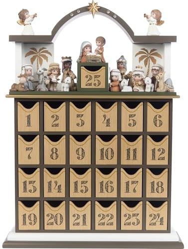 Precious Moments 251438 Countdown To Christmas Adventskalender aus Holz / Harz mit Geschichtenbuch, Figuren und Geschichtenbuch enthalten