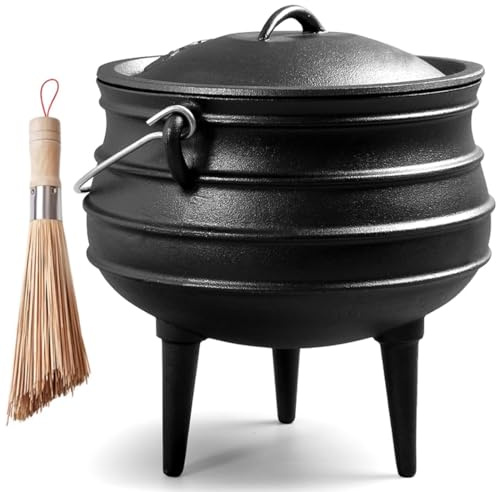 Cauldron Cast Iron Cauldron with Lid, Handle, Camping Pot Cookware Dutch Oven for Over-the-fire Cooking(9L)