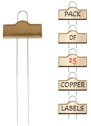 Woodside Copper Plant Label Tags – 25 Pack | Premium Copper-Finish Garden Markers | Large Writing Space | Stainless Steel Plant Tags for Pots, Borders, Allotments | 29cm Height | Pre-Assembled