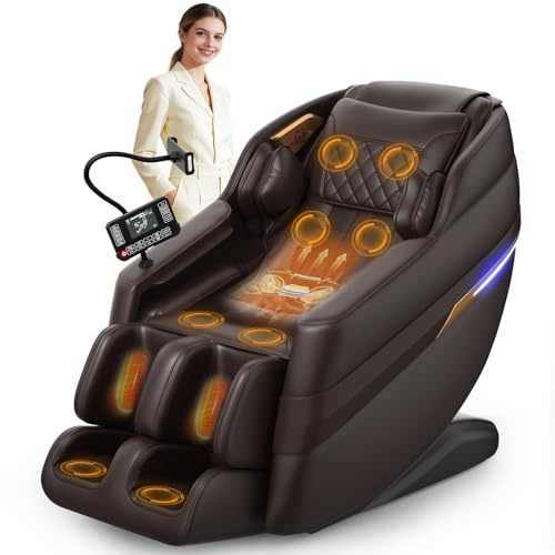 FURNIMAT Poltrona massaggiante 3D, Poltrona massaggiante per tutto il corpo SL-Track, 8 airbag, Riscaldamento gambe e vita, Controllo vocale AI e altoparlante Bluetooth, Gravità Zero