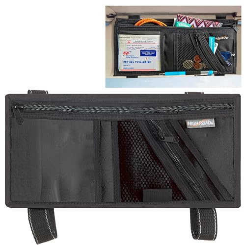 High Road Visor Organizer in Black | Slim Car Visor Organizer with Pockets Holds Registration and Insurance Cars, Pens and Papers Within Easy Reach