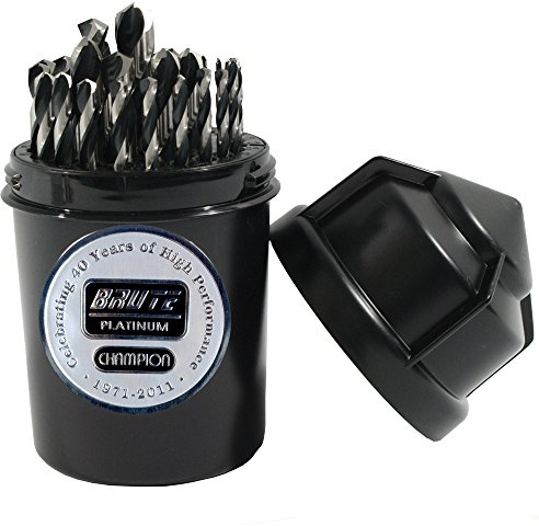 Champion Cutting Tool Brute Platinum Twister-XL5 29 Piece 1/16-1/2 x 64ths HSS Jobber Drill Bit Set-135 Deg Split Point, Water Resistant Index-MADE IN USA