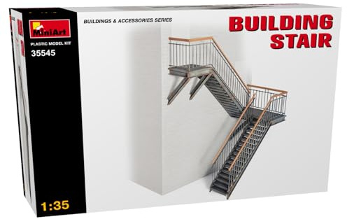 MiniArt 35545 1:35 Gebäudetreppe - originalgetreue Nachbildung, Modellbau, Plastik Bausatz, Basteln, Hobby, Kleben, Modellbausatz, Zusammenbauen, unlackiert, grau