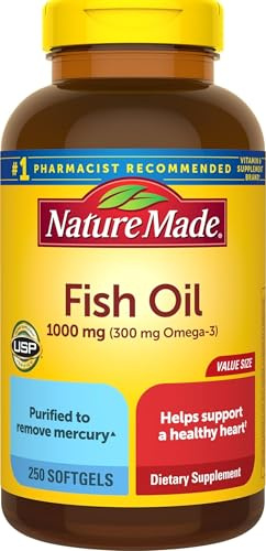 Nature Made Fish Oil, 300 mg Omega-3, 250-Count | Omega 3 Fish Oil for Healthy Heart Support, Gluten Free, Dairy Free, 125 Day Supply