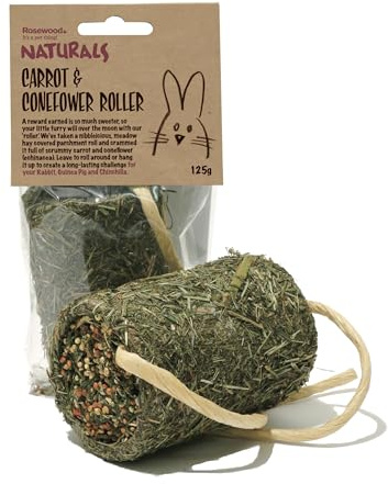 Rosewood Naturals Carrot & Coneflower Roller, Small Animal Treat and Gnaw Toy for Rabbits, Guinea Pigs, Chinchillas, Degus, Hamsters, Gerbils, Mice and Rats, 125g
