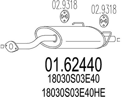 MTS 01.62440 Endschalldämpfer Kompatibel mit HONDA CIVIC VI Hatchback EJ, EK 18030S03E40 18030S03E40HE