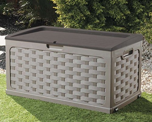 Gardiun Kissenbox Rattan mit Sitzdeckel, Braun, Geometrisch, 335 Liter, Abschließbar, Box