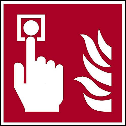 LEMAX® Brandschutzzeichen, Brandmelder F005 DIN EN ISO 7010 Alu glatt, langnachleuchtend rot/weiß 150x150mm