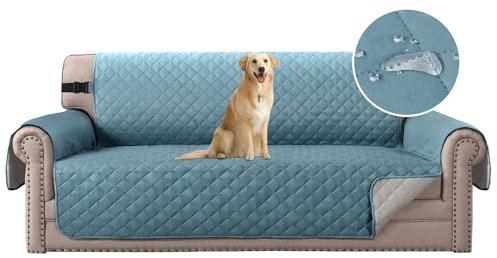 H.Versailtex Reversible Quilted Furniture Protector Cover, Sofa Covers for 3 Seater Couch with 2 Elastic Strap, Couch Cover 3 Seater Machine Washable (Citadel/Beige)