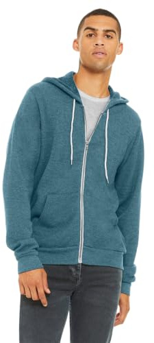 BELLA+CANVAS - Unisex Sponge Fleece Full-Zip Hoodie - 3739 - XL - Heather Deep Teal