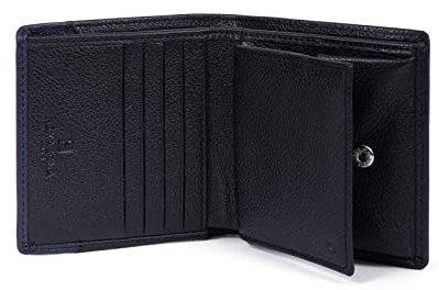 Hexagona - Porte-Monnaie 1 volet Stop RFID - Compatible Cartes de crédit - pour Homme - Collection Duo - Noir/Marine - en Cuir