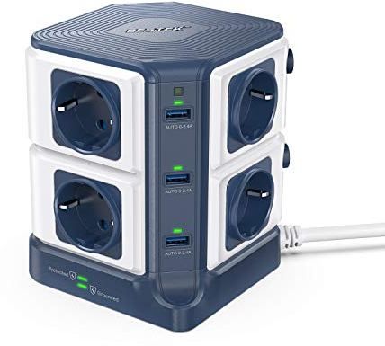 BESTEK Vertikale Steckdosenleiste, Steckdosenleiste mit 8 Steckdosen und 6 USB-Ports, Mehrfachsteckdose mit Überspannungsschutz und Schalter, Verlängerungsturm (1500 J Surge Protection, 3600 W/16 A)