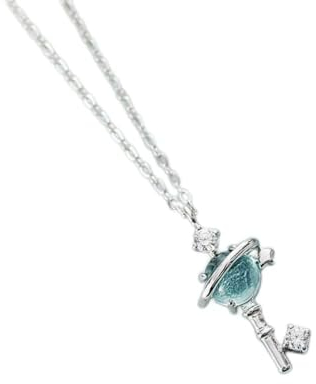 WOZUIMEI S925 Sterling Silber Halskette Schlüsselbein Kette Weibliche Aurora Fantasy Planet Halskette Blau Glas Anhänger SchmuckPlatin, 925 Silber