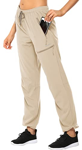 MOCOLY Pantalon Randonnée Femme Léger à Séchage Rapide Imperméable en Plein Air Pantalons Montagne Cargo Extensible pour Sport Travail Chasse avec Poche Zippée UPF 50 Khaik XXL